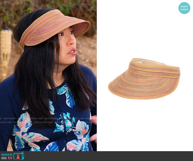 San Diego Hat Company Mixed Braid Brim Visor with Velcro in Rust worn by Nora Lum (Awkwafina) on Awkwafina is Nora From Queens