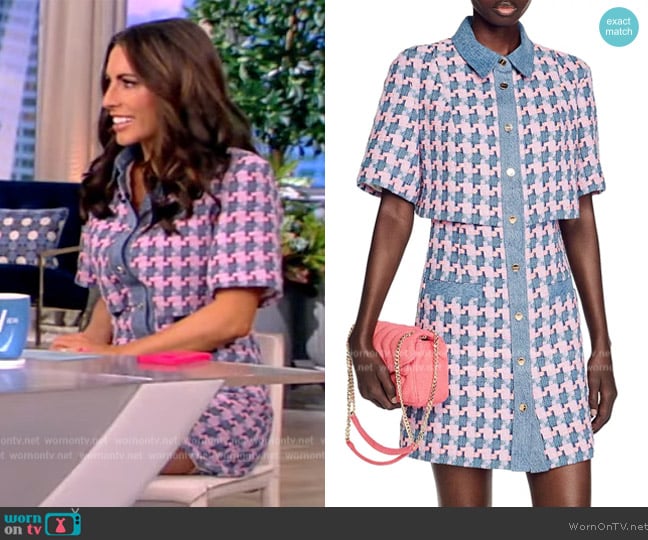 Sandro Amadora Denim Trim Houndstooth Tweed Mini Dress worn by Alyssa Farah Griffin on The View