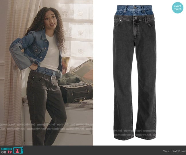 Sandro Kitty Layered High Waisted Jeans worn by Olivia Baker (Samantha Logan) on All American
