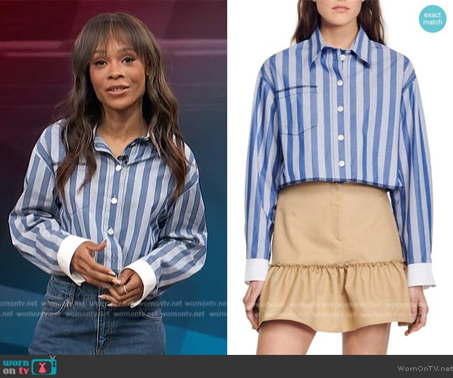 Sandro Stripe Crop Shirt worn by Zuri Hall on Access Hollywood