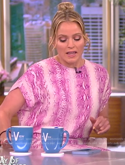 Sara’s  pink snakeskin print top and skirt on The View