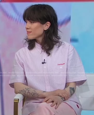 Sara Quin’s pink striped shirt on Good Morning America