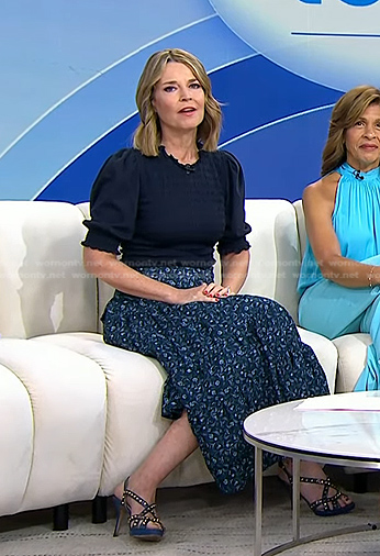 Savannah’s navy smocked top and floral skirt on Today