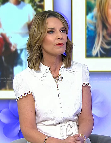 Savannah’s white embroidered shirtdress on Today