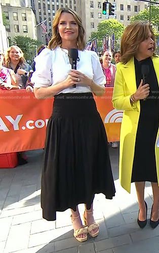 Savannah’s white puff sleeve top and black smocked waist skirt on Today