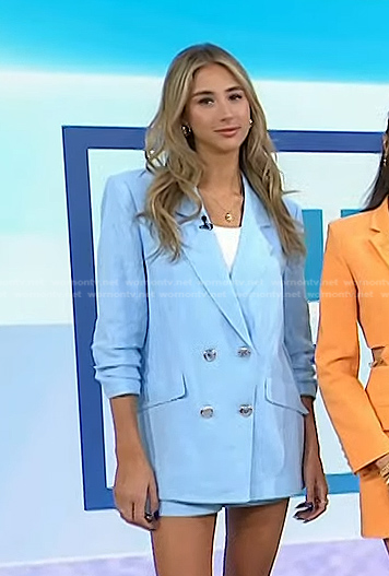 Scarlet Rose Stallone’s blue double breasted blazer and shorts on Today