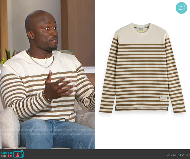 Scotch and Soda Breton Stripe Long Sleeve Organic Cotton T-Shirt worn by Akbar Gbajabiamila on The Talk