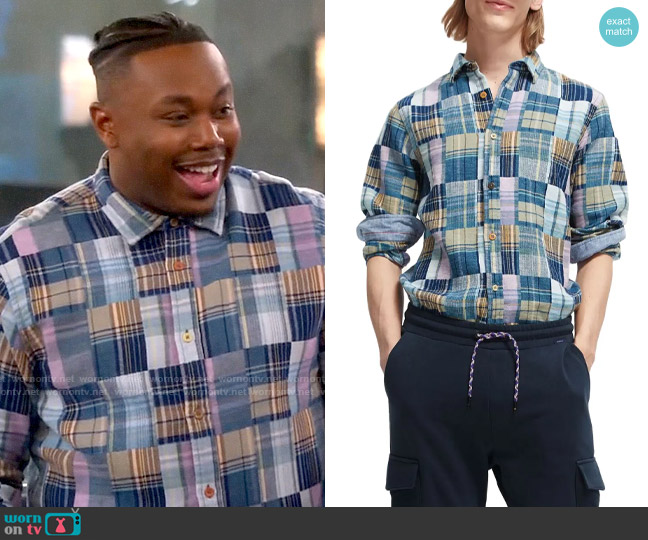 Scotch & Soda Plaid Cotton Flannel Button-Up Shirt worn by Marty (Marcel Spears) on The Neighborhood