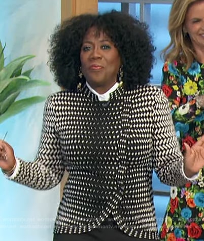 Sheryl’s black geometric knit jacket  on The Talk