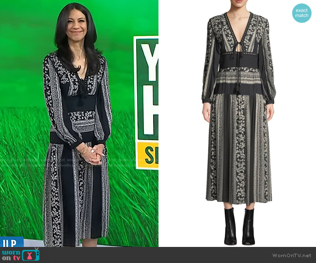 Sea Keely Long-Sleeve V-Neck Paneled Floral-Print Midi Dress worn by Dr. Natalie Azar on Today