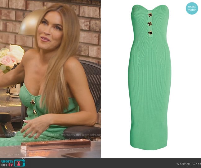 Self Portrait Strapless Ribbed Knit Midi Dress worn by Chrishell Stause on Selling Sunset