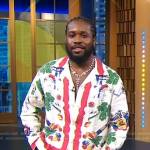 Shameik Moore’s ivory printed shirt on Good Morning America