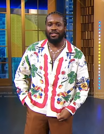 Shameik Moore’s ivory printed shirt on Good Morning America