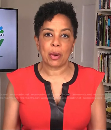 Sharon Epperson’s red leather trim top on NBC News Daily