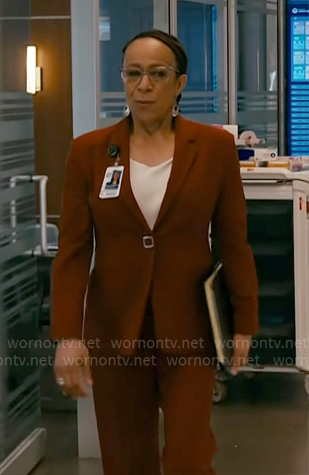 Sharon’s red blazer with square button on Chicago Med