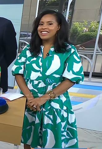 Sheinelle’s green and white printed dress on Today