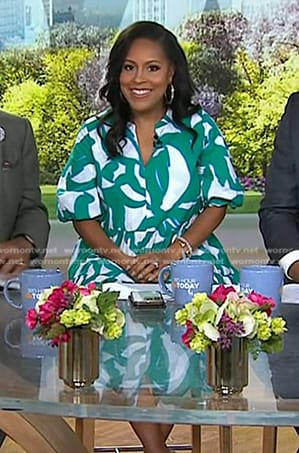 Sheinelle’s green and white printed dress on Today