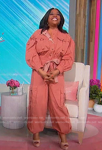 Sherri’s pink utility jumpsuit on Sherri
