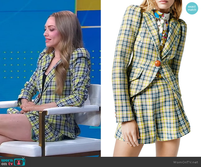 Smythe Plaid Puff Sleeve Blazer worn by Amanda Seyfried on Good Morning America