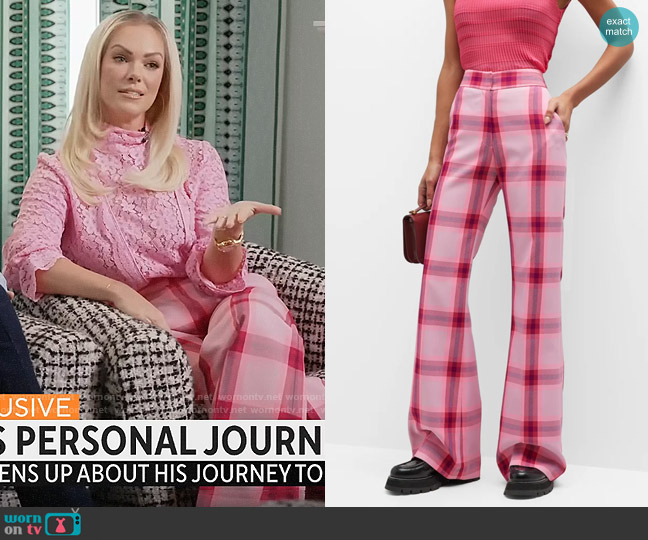 Smythe Plaid Wide-Leg Trousers worn by Cassie Kelley on CBS Mornings