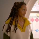 Sondi’s colorblock half-zip sweater on Run the World