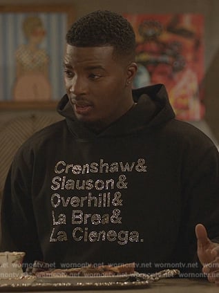 Spencer’s black Crenshaw embellished hoodie on All American