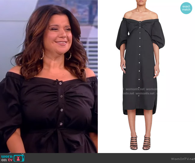 Staud Reese Off the Shoulder Stretch Cotton Shirtdress worn by Ana Navarro on The View