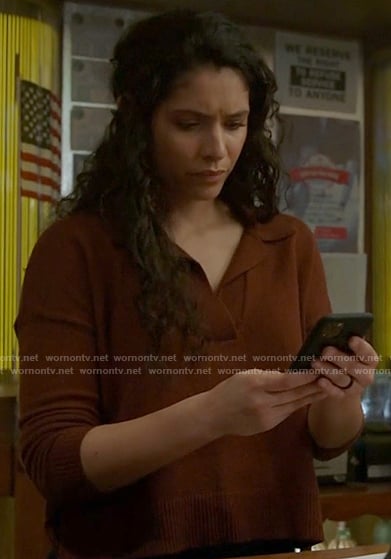Stella’s brown polo sweater on Chicago Fire