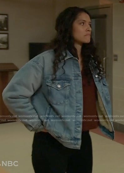 Stella’s fleece-lined denim jacket on Chicago Fire