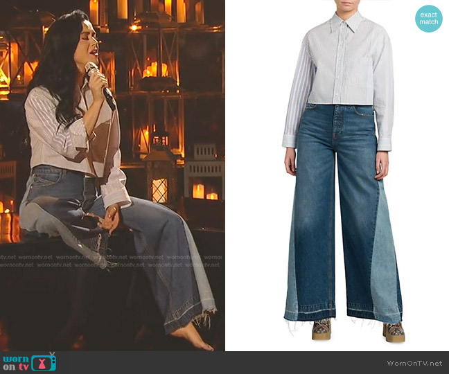 Stella McCartney Mixed-Stripe Cropped Shirt worn by Katy Perry on American Idol