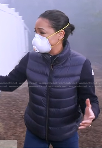 Stephanie’s black knit sleeve puffer jacket on Good Morning America