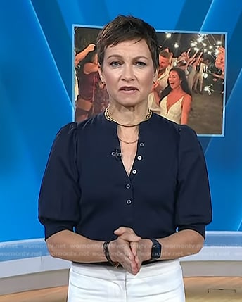 Stephanie’s navy puff sleeve top on Today