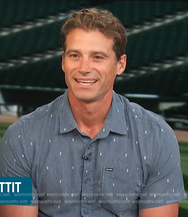 Steve’s blue printed shirt on Access Hollywood