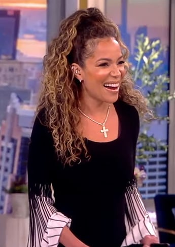 Sunny’s black contrast stripe dress on The View