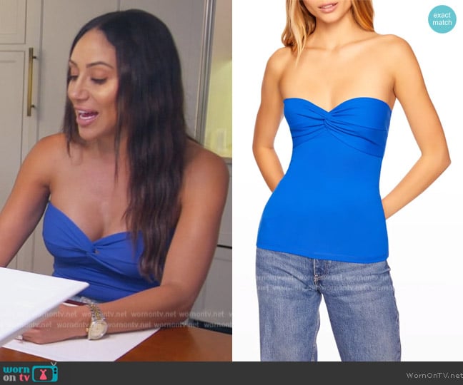 Susana Monaco Strapless Twisted Twist Top worn by Melissa Gorga on The Real Housewives of New Jersey