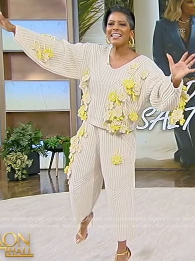 Tamron’s knit floral applique sweater on Tamron Hall Show