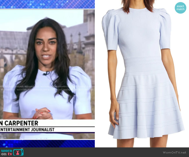 Ted Baker Velvey Puff Sleeve Knit Dress worn by Sharon Carpenter on Good Morning America