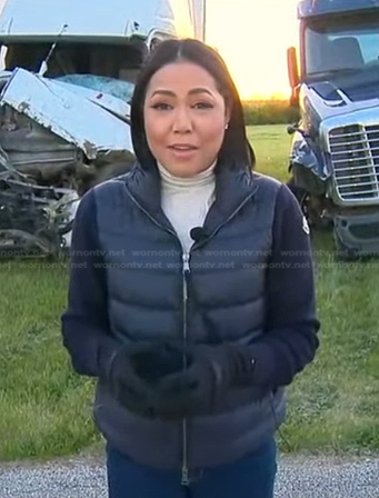 Stephanie’s black knit sleeve puffer jacket on Good Morning America