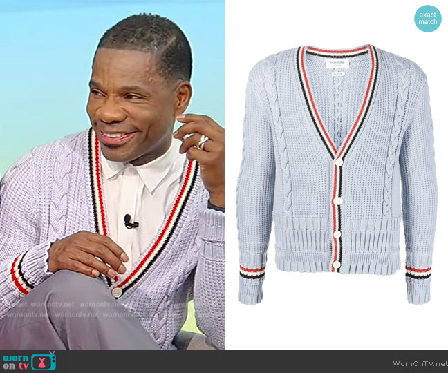 Thom Browne Stripe-detailed Wool Cardigan worn by Kirk Franklin on Tamron Hall Show