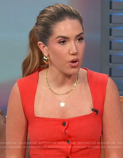 Christina Najjar’s red square neck button down dress on Access Hollywood