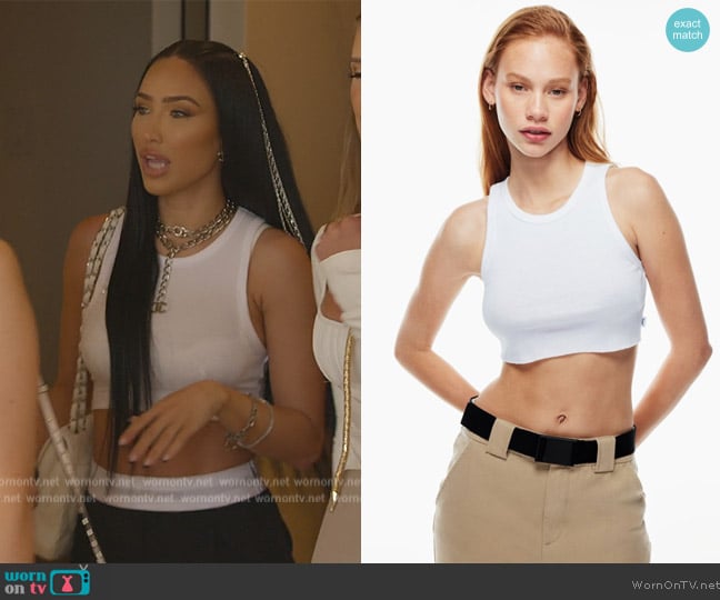 Aritzia Ribbed Cropped Racer Tank worn by Bre Tiesi on Selling Sunset