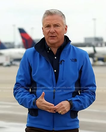 Tom Costello’s blue colorblock jacket on Today