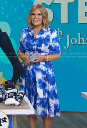 Tory Johnson’s blue tie dye shirtdress on Good Morning America