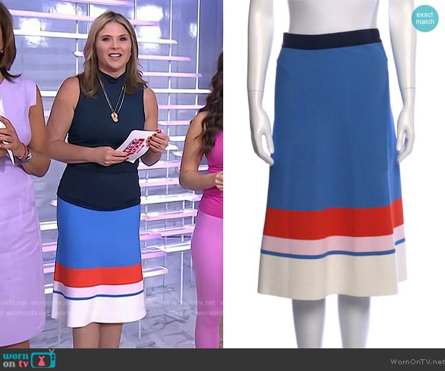 Tory Sport Colorblock Pattern Knee Length Skirt worn by Jenna Bush Hager on Today