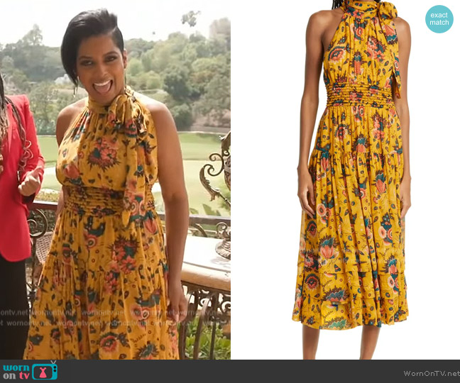 Ulla Johnson Maya Floral Halter Neck Silk Midi Dress worn by Tamron Hall on Tamron Hall Show