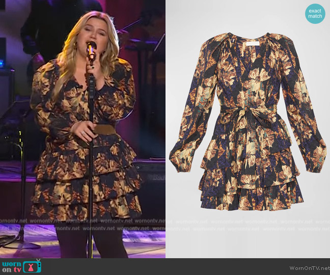 Ulla Johnson Miranda Tiered Tie-Waist Mini Dress worn by Kelly Clarkson on The Kelly Clarkson Show