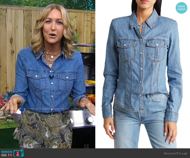 Veronica Beard Crawford Long Sleeve Denim Shirt worn by Lara Spencer on Good Morning America