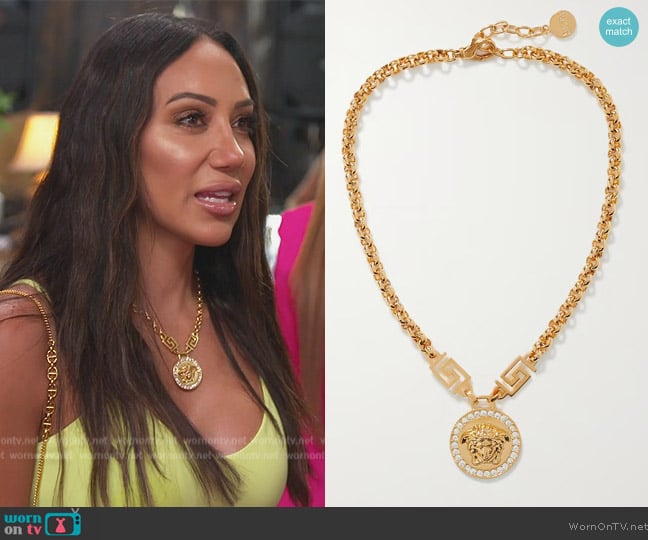 Versace Medusa gold-tone Swarovski crystal necklace worn by Melissa Gorga on The Real Housewives of New Jersey