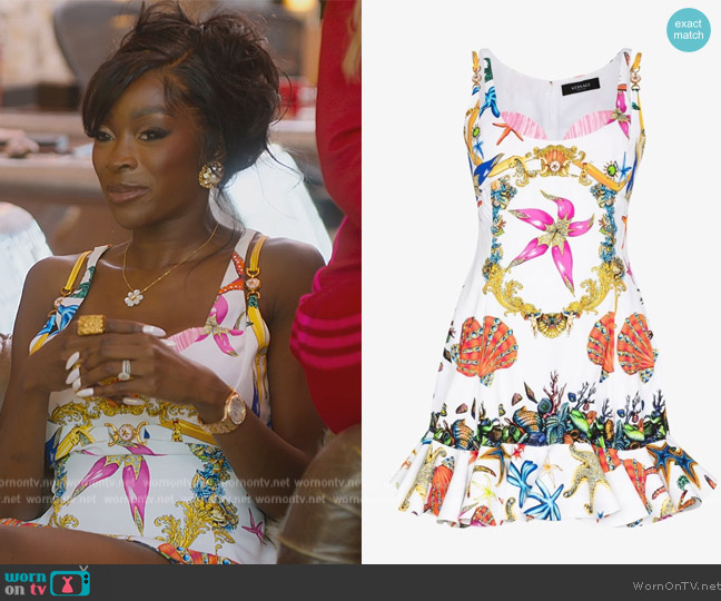 Versace Tresor De La Mer Print Mini Dress worn by Chelsea Lazkani on Selling Sunset