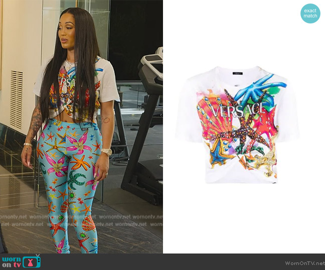Versace Tresor de la Mer-print crop top worn by Telli Swift on Selling Sunset